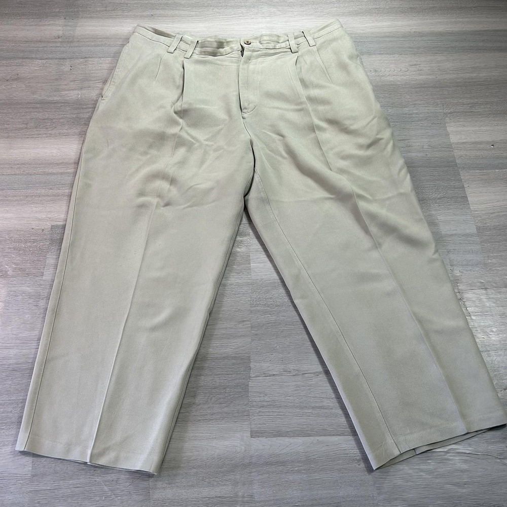 Tommy Bahama Pants Mens 40x25 Beige 100% Silk‎ Pleated Relaxed Fit Dress Casual